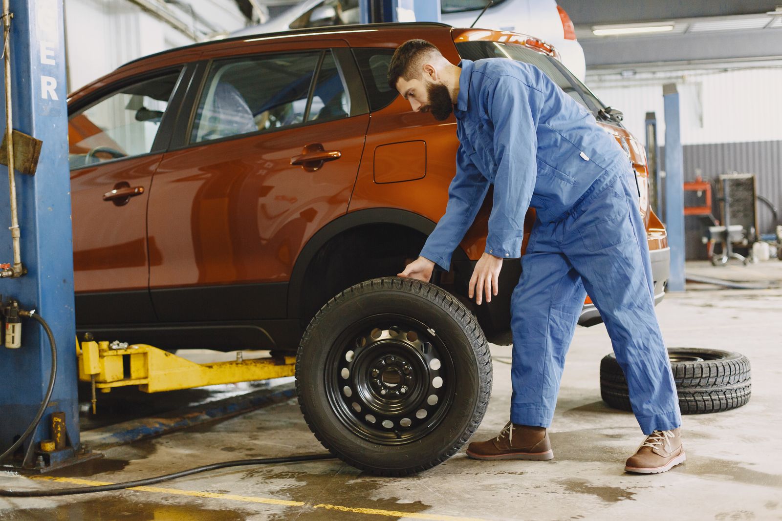 Tyre being fitted